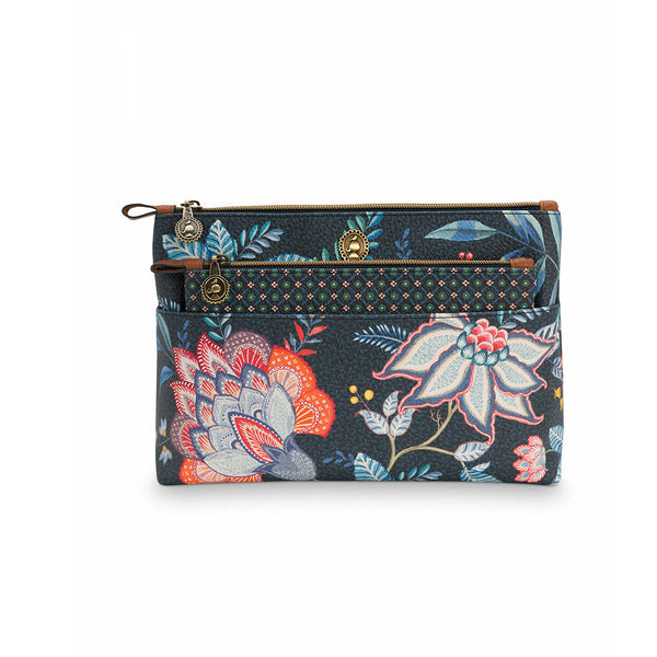 PIP Studio Combi Flower Festival Cosmetic Bag - Dark Blue