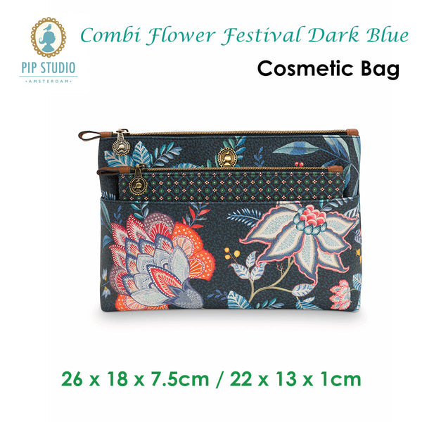PIP Studio Combi Flower Festival Cosmetic Bag - Dark Blue