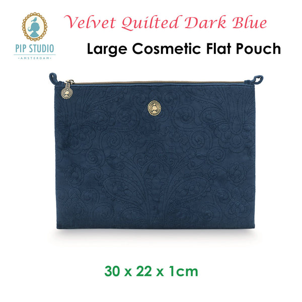 PIP Studio Velvet Quilted Cosmetic Flat Pouch - Dark Blue