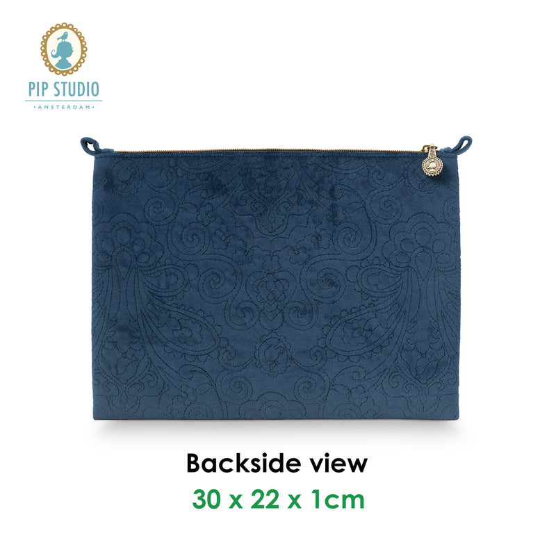 PIP Studio Velvet Quilted Cosmetic Flat Pouch - Dark Blue