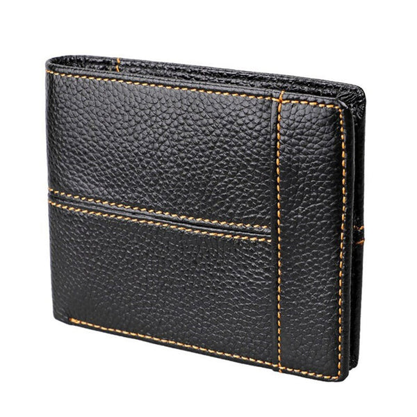 Men's Genuine Leather Bilfold Wallet RFID Blocking Card Holder - Black