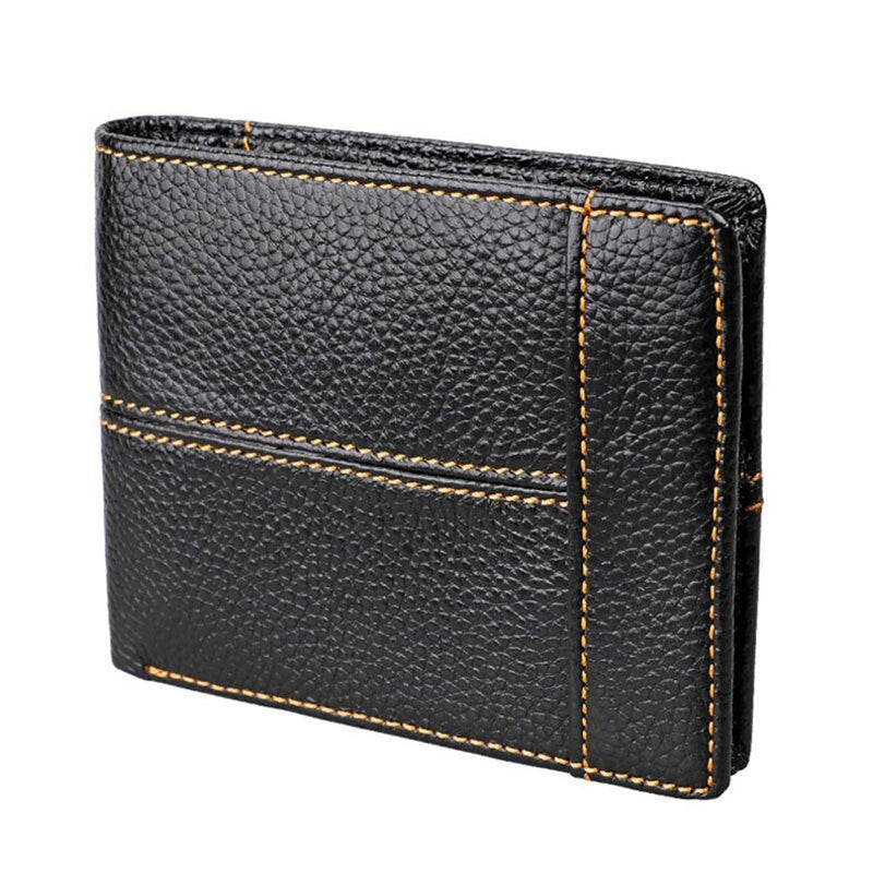 Men's Genuine Leather Bilfold Wallet RFID Blocking Card Holder - Black