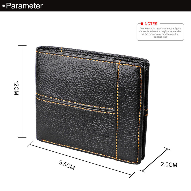 Men's Genuine Leather Bilfold Wallet RFID Blocking Card Holder - Black
