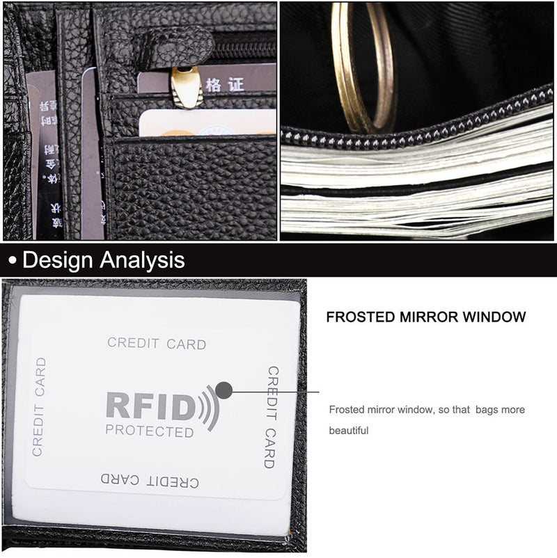 Men's Genuine Leather Bilfold Wallet RFID Blocking Card Holder - Black