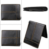 Men's Genuine Leather Bilfold Wallet RFID Blocking Card Holder - Black