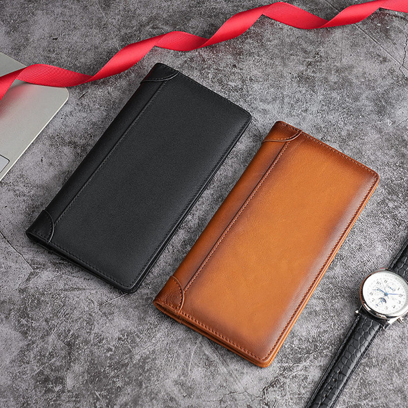 Genuine Leather Men's Wallet RFID Blocking Card Holder Bifold - Black