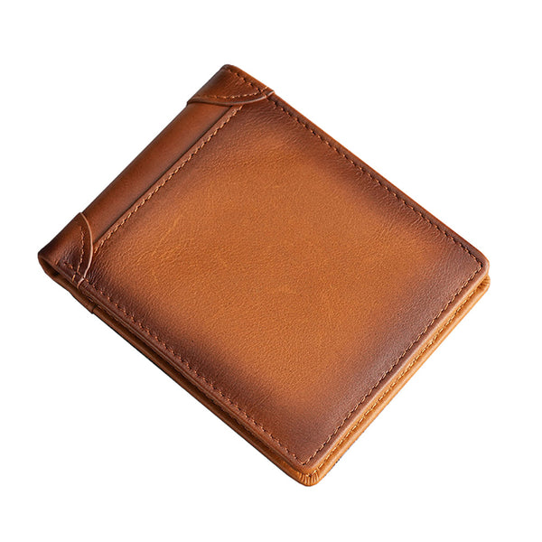 100% Genuine Leather Men's Wallet RFID Blocking Card Holder Bifold - Brown