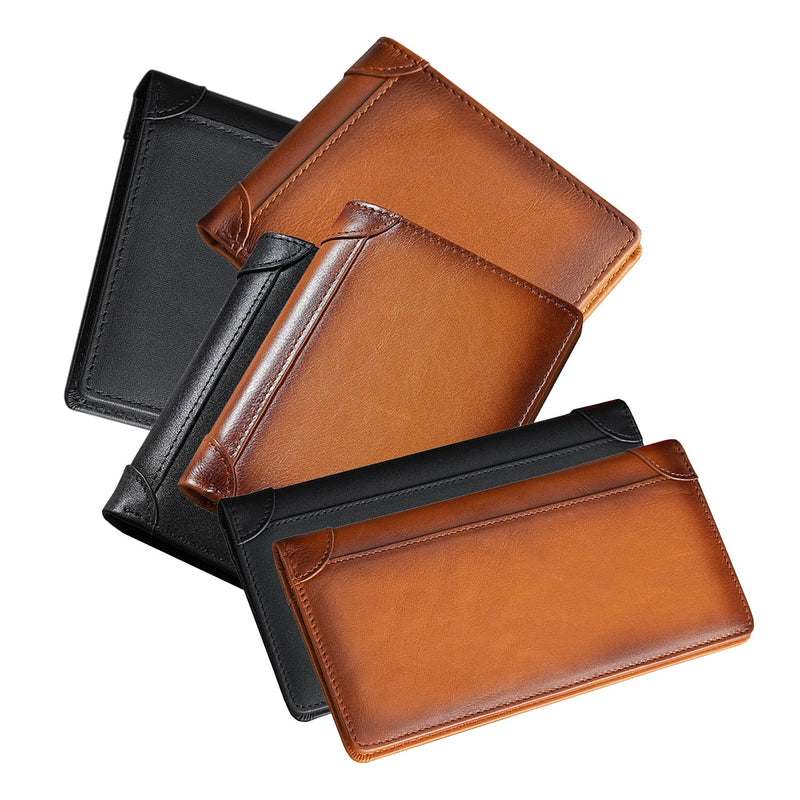 100% Genuine Leather Men's Wallet RFID Blocking Card Holder Bifold - Brown