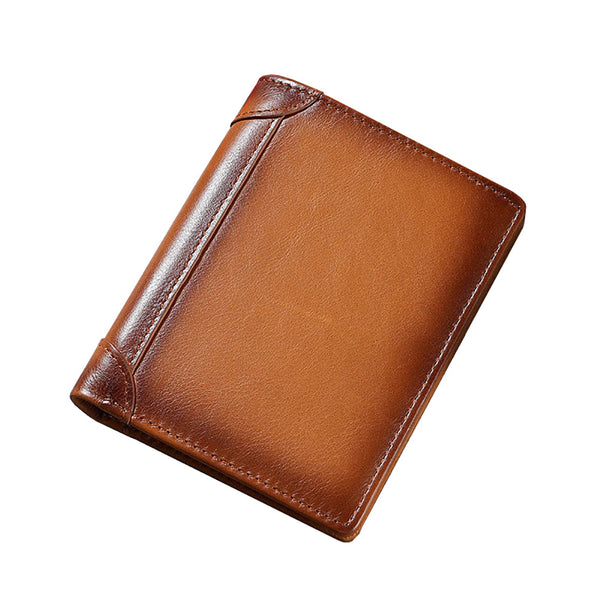 Genuine Leather Men's Wallet RFID Blocking Card Holder Bifold - Brown