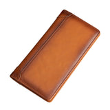 Genuine Leather Men's Wallet RFID Blocking Card Holder Bifold Long - Brown