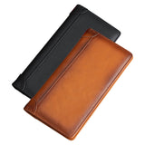 Genuine Leather Men's Wallet RFID Blocking Card Holder Bifold Long - Brown