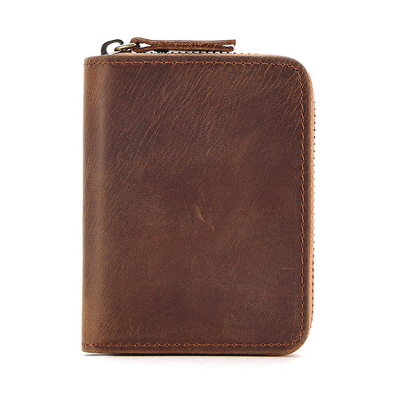 Genuine Leather Large Capacity RFID Anti-magnetic Money Clip Wallet - Brown