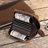 Genuine Leather Large Capacity RFID Anti-magnetic Money Clip Wallet - Coffee