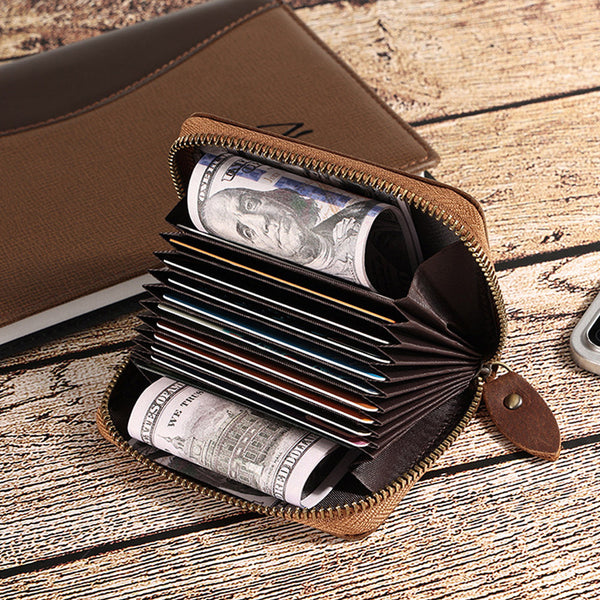 Genuine Leather Large Capacity RFID Anti-magnetic Money Clip Wallet - Coffee