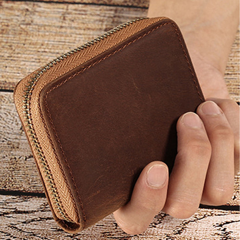 Genuine Leather Large Capacity RFID Anti-magnetic Money Clip Wallet - Coffee