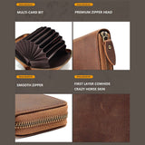 Genuine Leather Large Capacity RFID Anti-magnetic Money Clip Wallet - Coffee