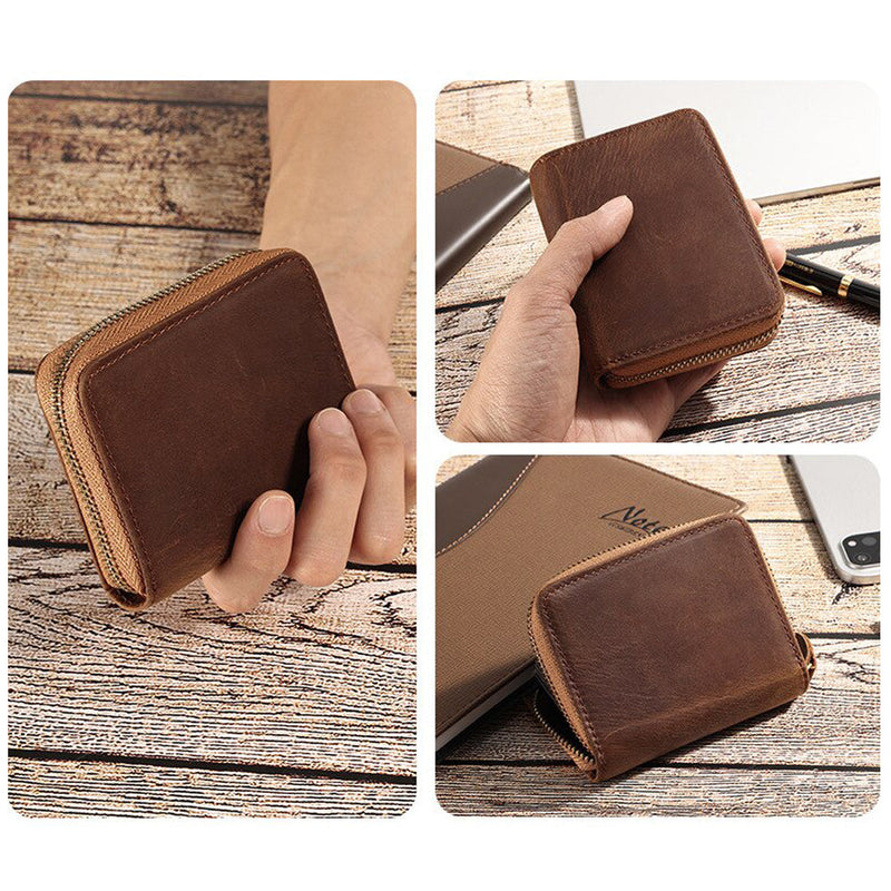 Genuine Leather Large Capacity RFID Anti-magnetic Money Clip Wallet - Coffee