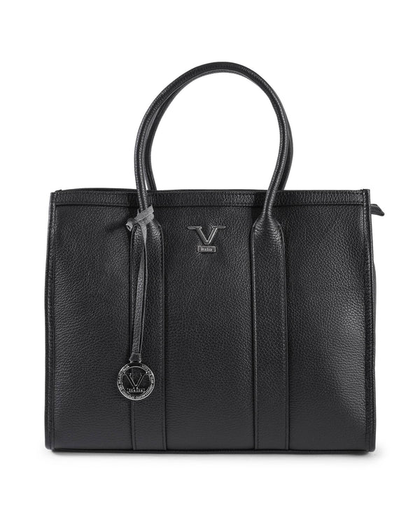 V Italia Luxury Leather Tote Bag  - Black