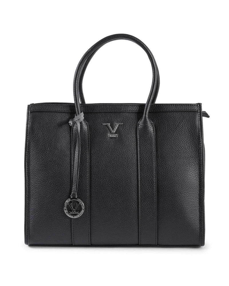 V Italia Luxury Leather Tote Bag  - Black