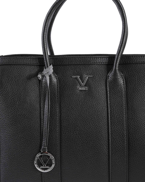 V Italia Luxury Leather Tote Bag  - Black