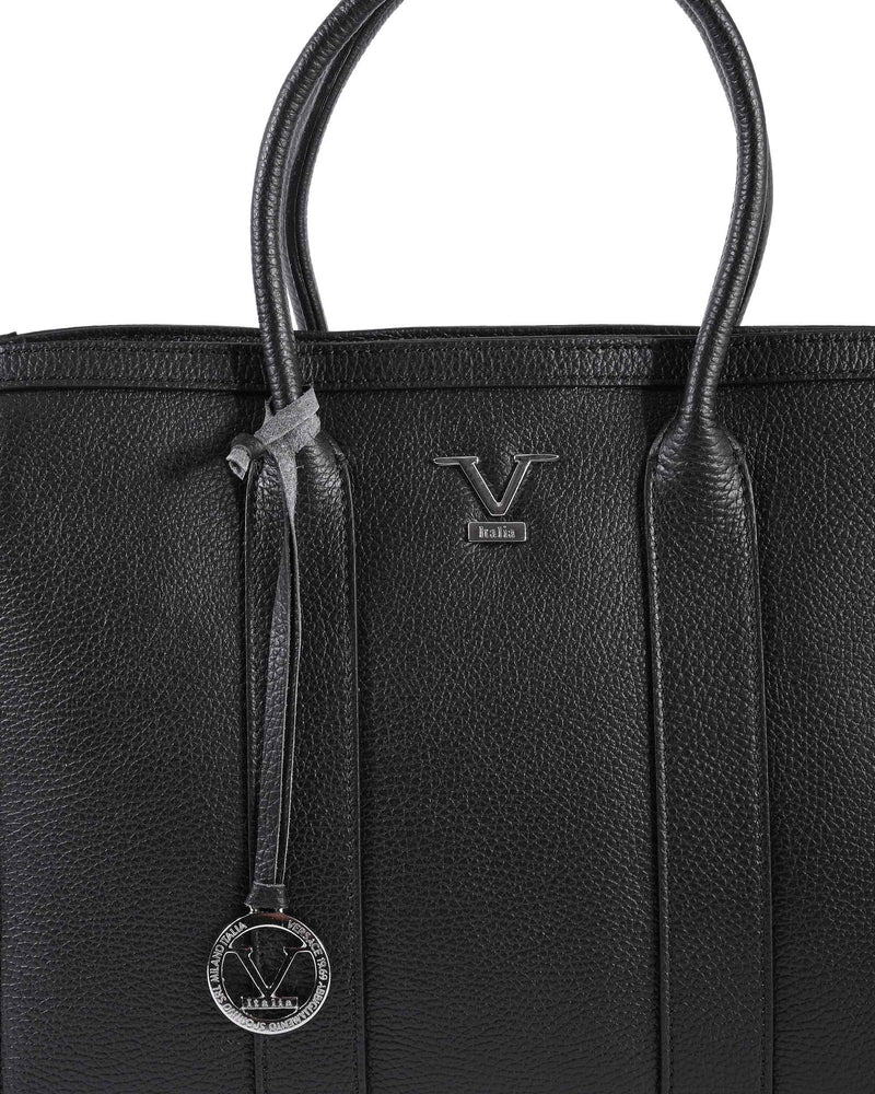 V Italia Luxury Leather Tote Bag  - Black