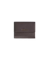 Embossed Leather Womens Wallet with Press Button Closure - Brown