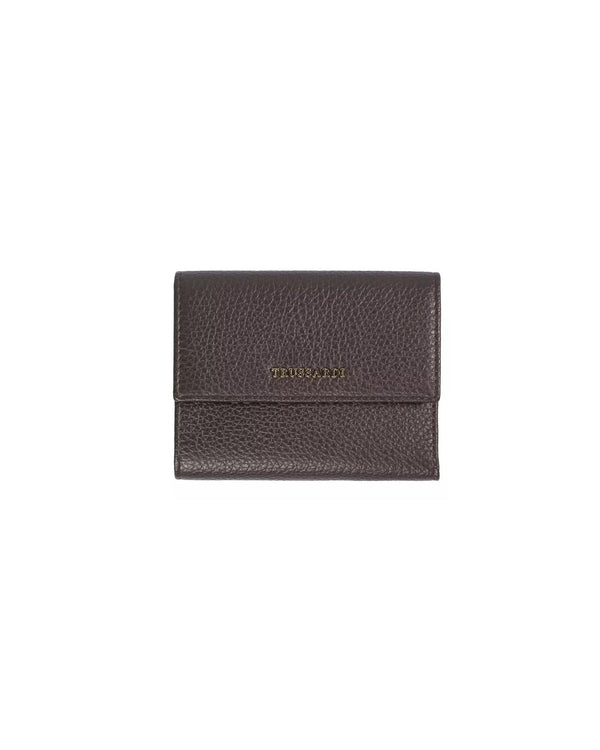 Embossed Leather Womens Wallet with Press Button Closure - Brown