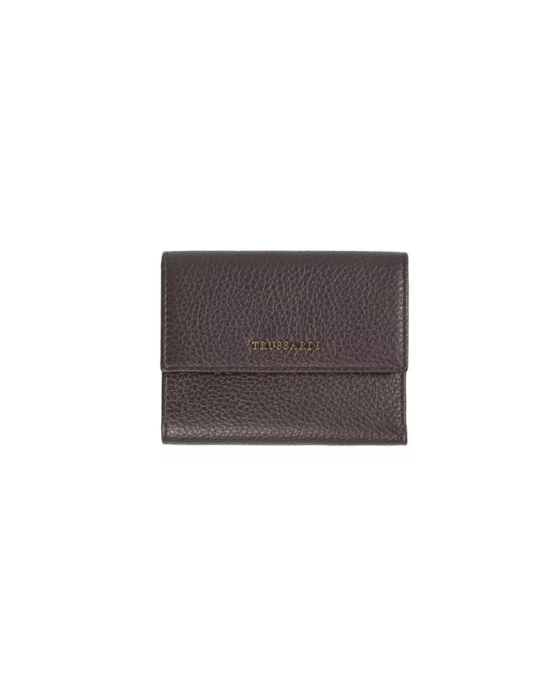 Embossed Leather Womens Wallet with Press Button Closure - Brown