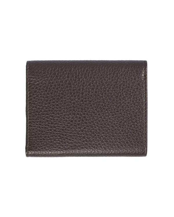 Embossed Leather Womens Wallet with Press Button Closure - Brown