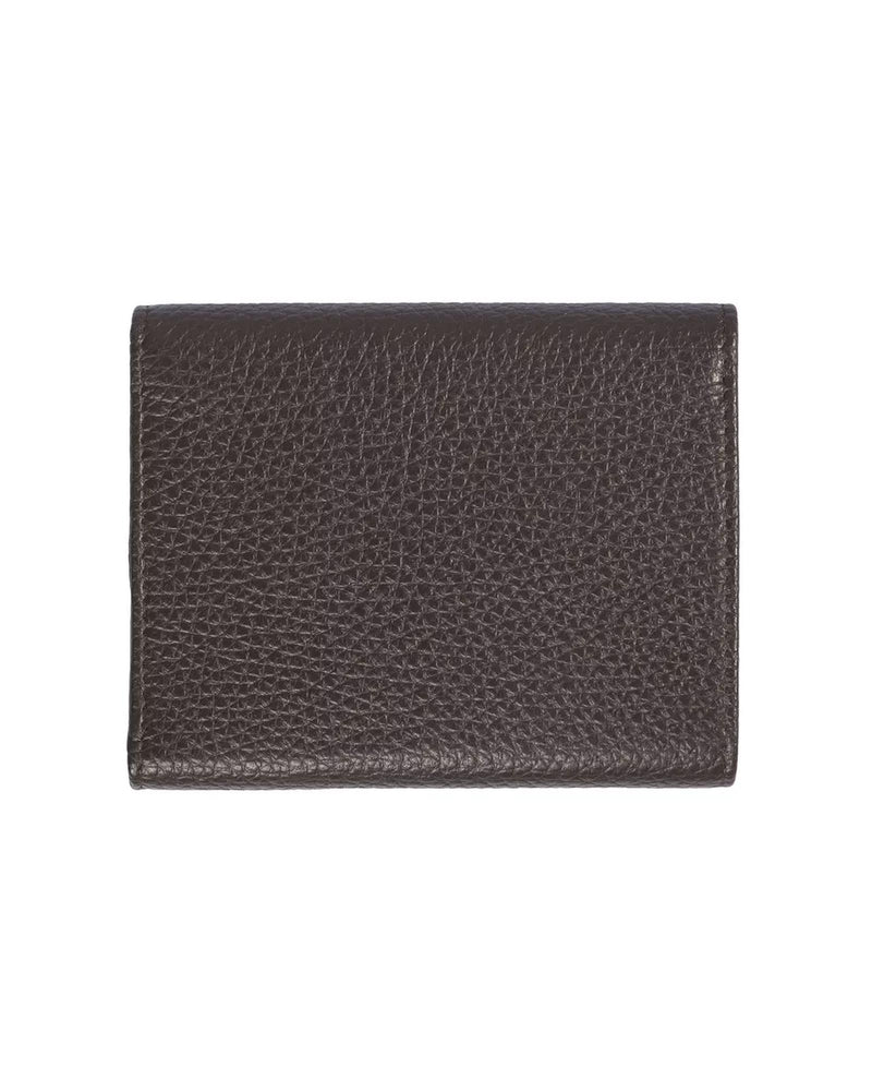 Embossed Leather Womens Wallet with Press Button Closure - Brown