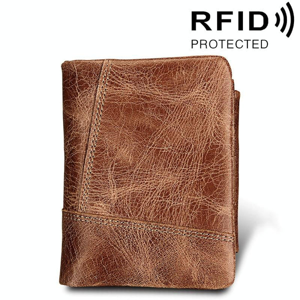 Mens Taupe Leather Rfid Card Holder Wallet