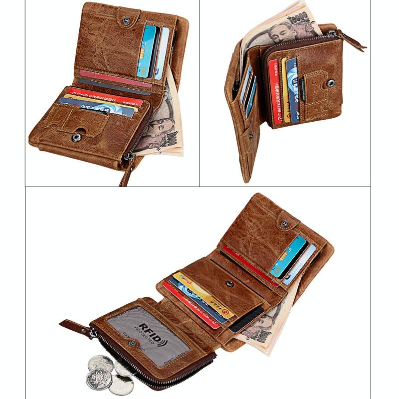 Mens Taupe Leather Rfid Card Holder Wallet