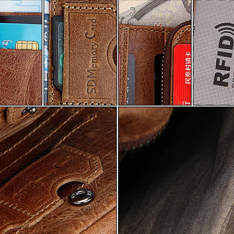 Mens Taupe Leather Rfid Card Holder Wallet