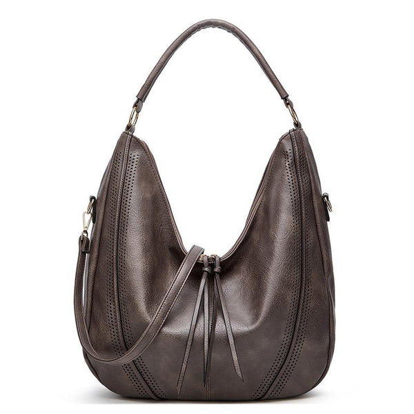 Large Capacity PU Leather Tote Handbag - Light Gray