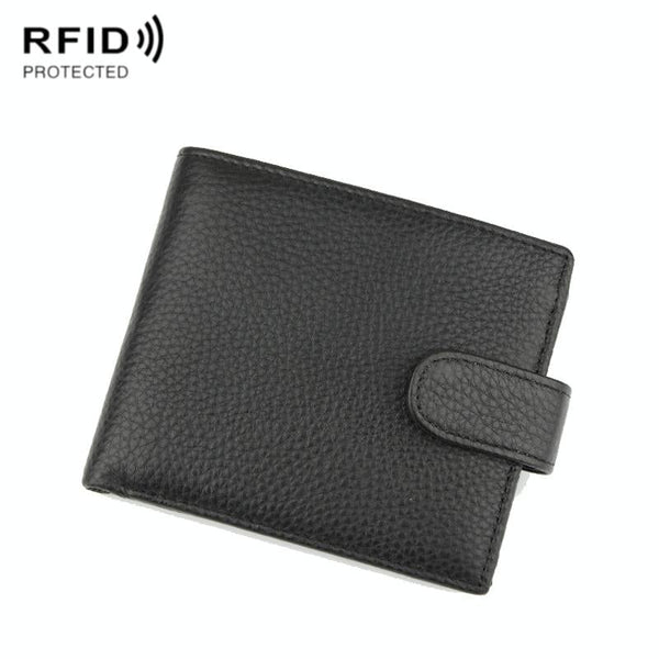 Rfid-blocking Short Mens Leather Wallet - Anti-magnetic