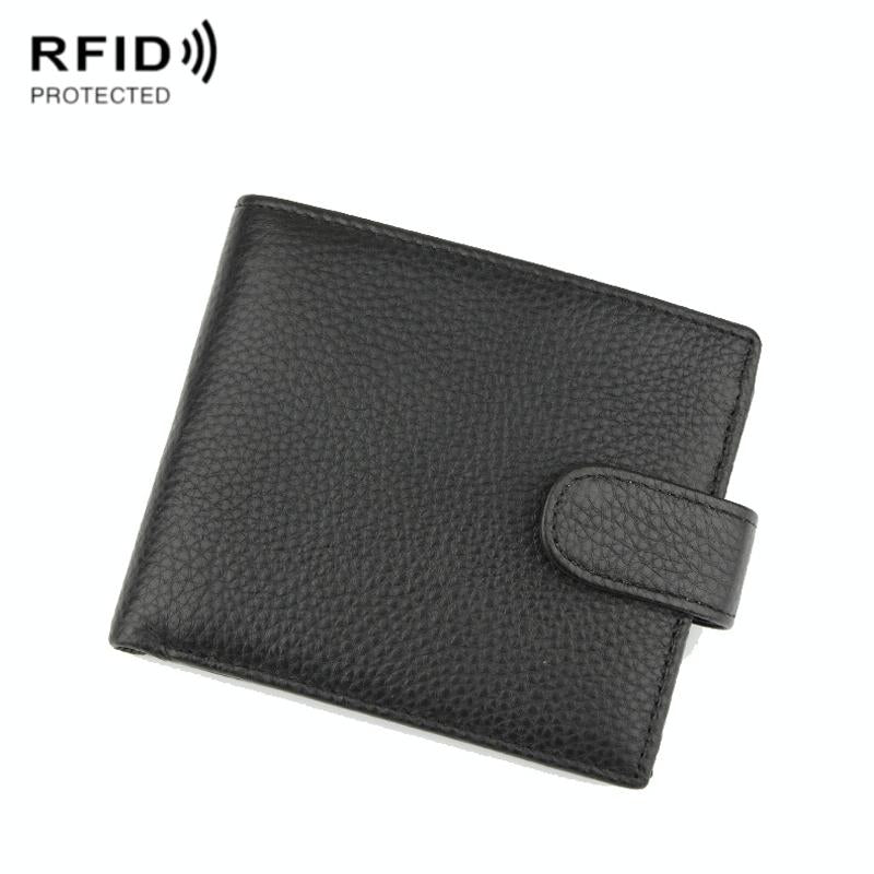 Rfid-blocking Short Mens Leather Wallet - Anti-magnetic