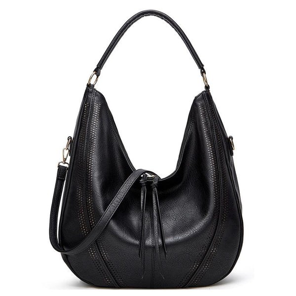 Large Capacity PU Leather Tote Handbag - Black
