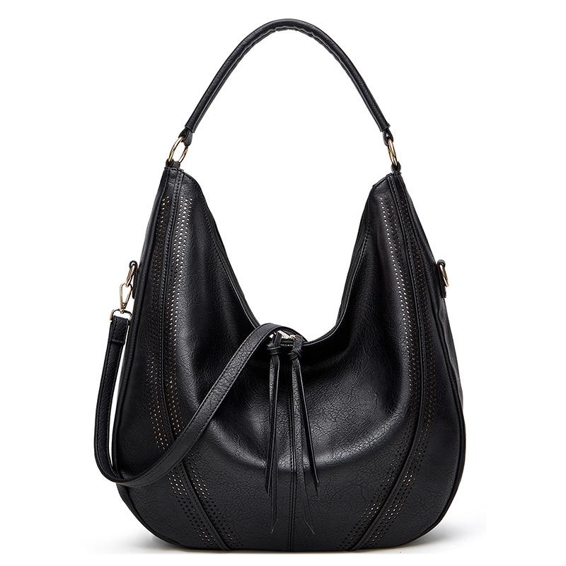 Large Capacity PU Leather Tote Handbag - Black