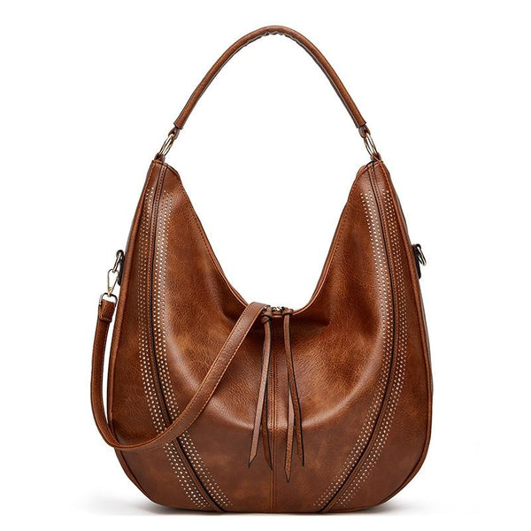 Large Capacity PU Leather Tote Handbag - Brown