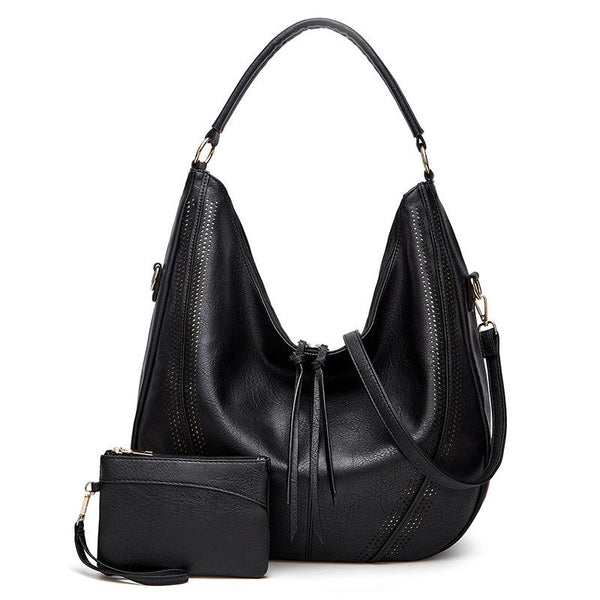 Large Capacity PU Leather Tote Handbag - Brown