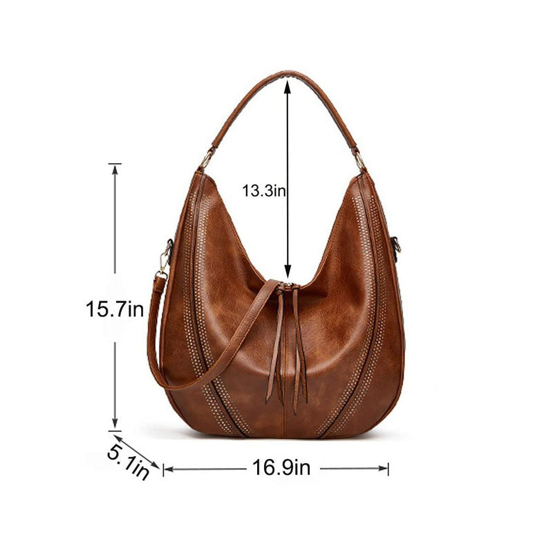 Large Capacity PU Leather Tote Handbag - Brown
