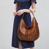 Large Capacity PU Leather Tote Handbag - Brown