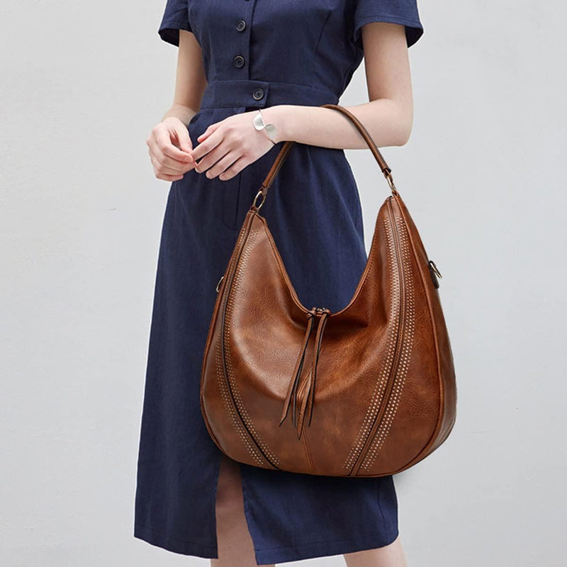 Large Capacity PU Leather Tote Handbag - Brown