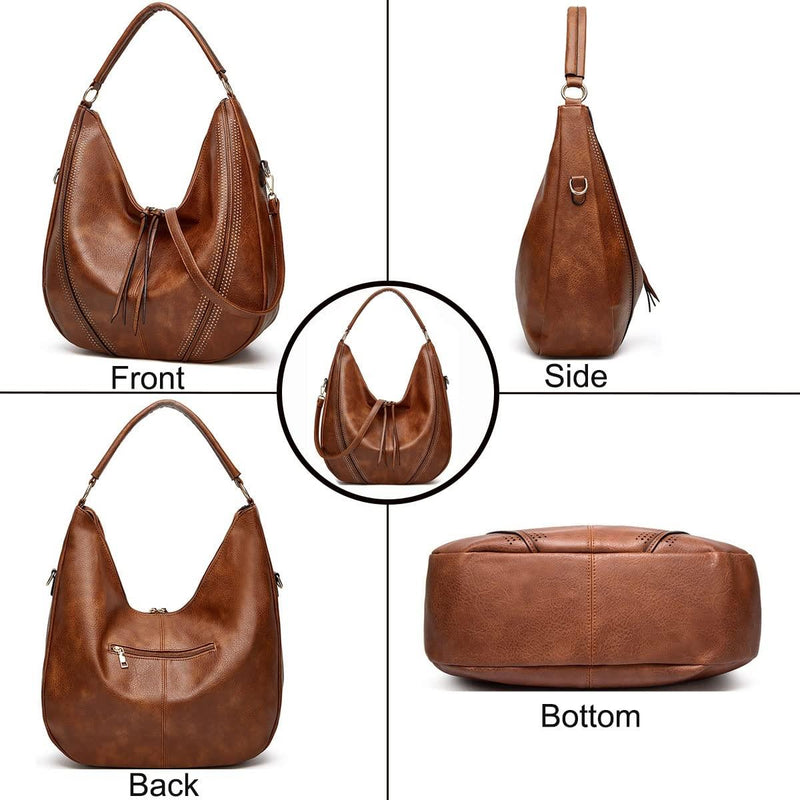 Large Capacity PU Leather Tote Handbag - Brown