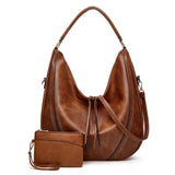 Large Capacity PU Leather Tote Handbag - Brown