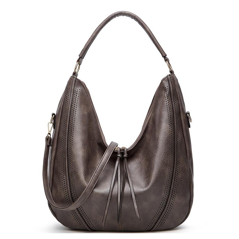 Large Capacity PU Leather Tote Handbag - Brown