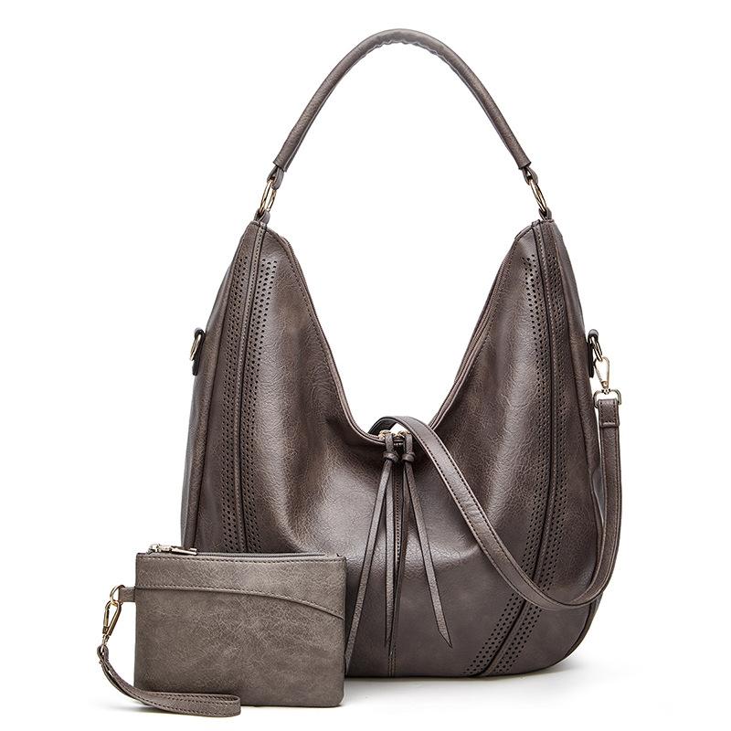 Large Capacity PU Leather Tote Handbag - Brown
