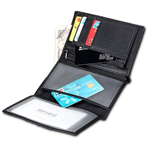 Mens Rfid Leather Wallet with Passport Holder - Multi-functional