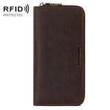Mens Retro Long Leather Wallet with Rfid Protection