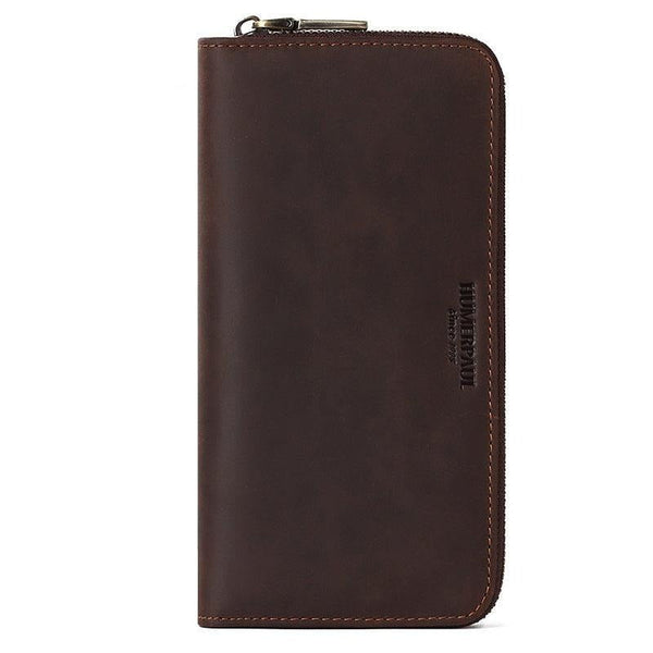 Mens Retro Long Leather Wallet with Rfid Protection